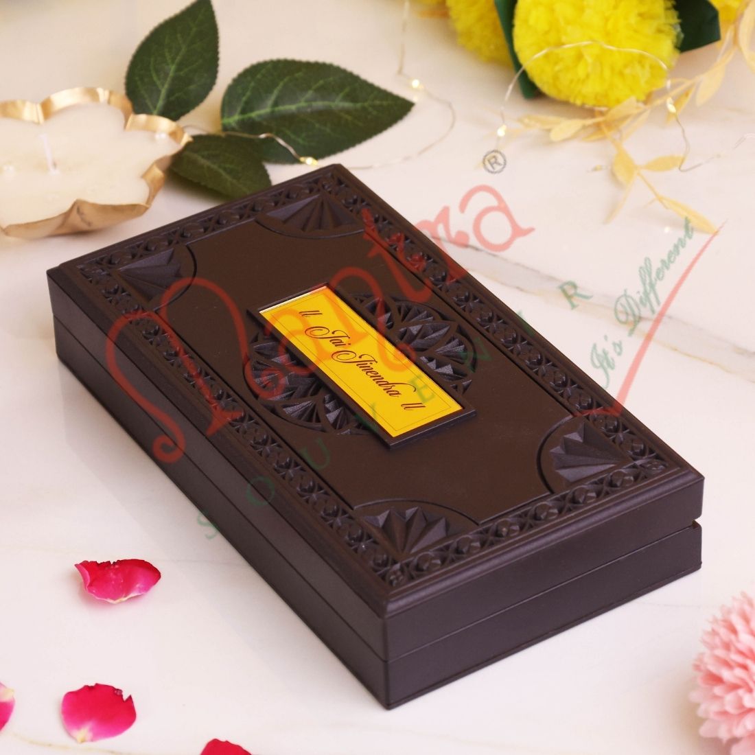 Deluxe Gold Plated Shatrunjay Mahatirth Palitana Charan Paduka Box & Ashtamangal – Premium ABS Polymer Jain Spiritual Gift for Home & Office