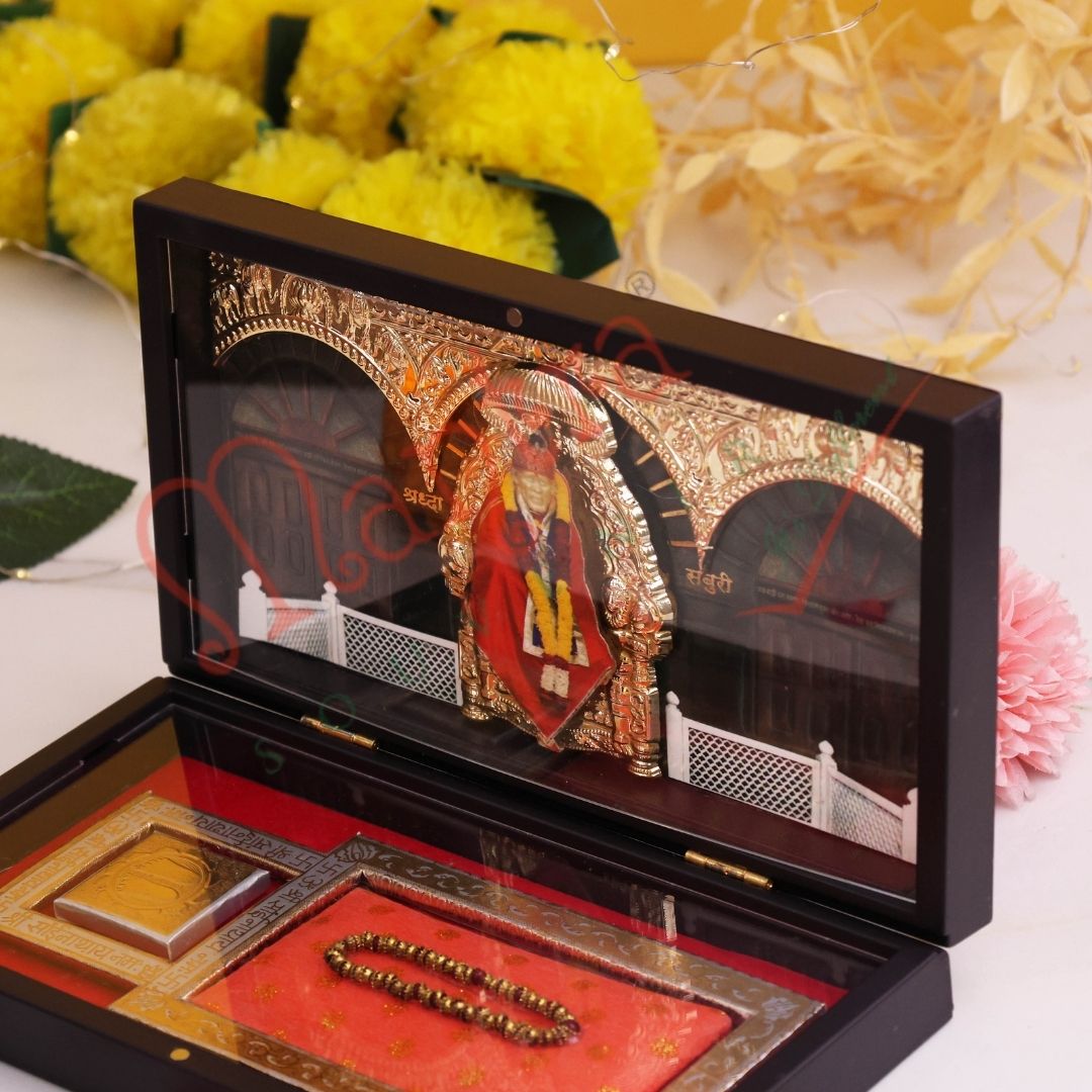 Deluxe 3D Sai Baba Samadhi Mandir Frame Box – Durable ABS Polymer Spiritual Decor for Home, Office & Car Dashboard – Shirdi Sai Baba Devotional Gift
