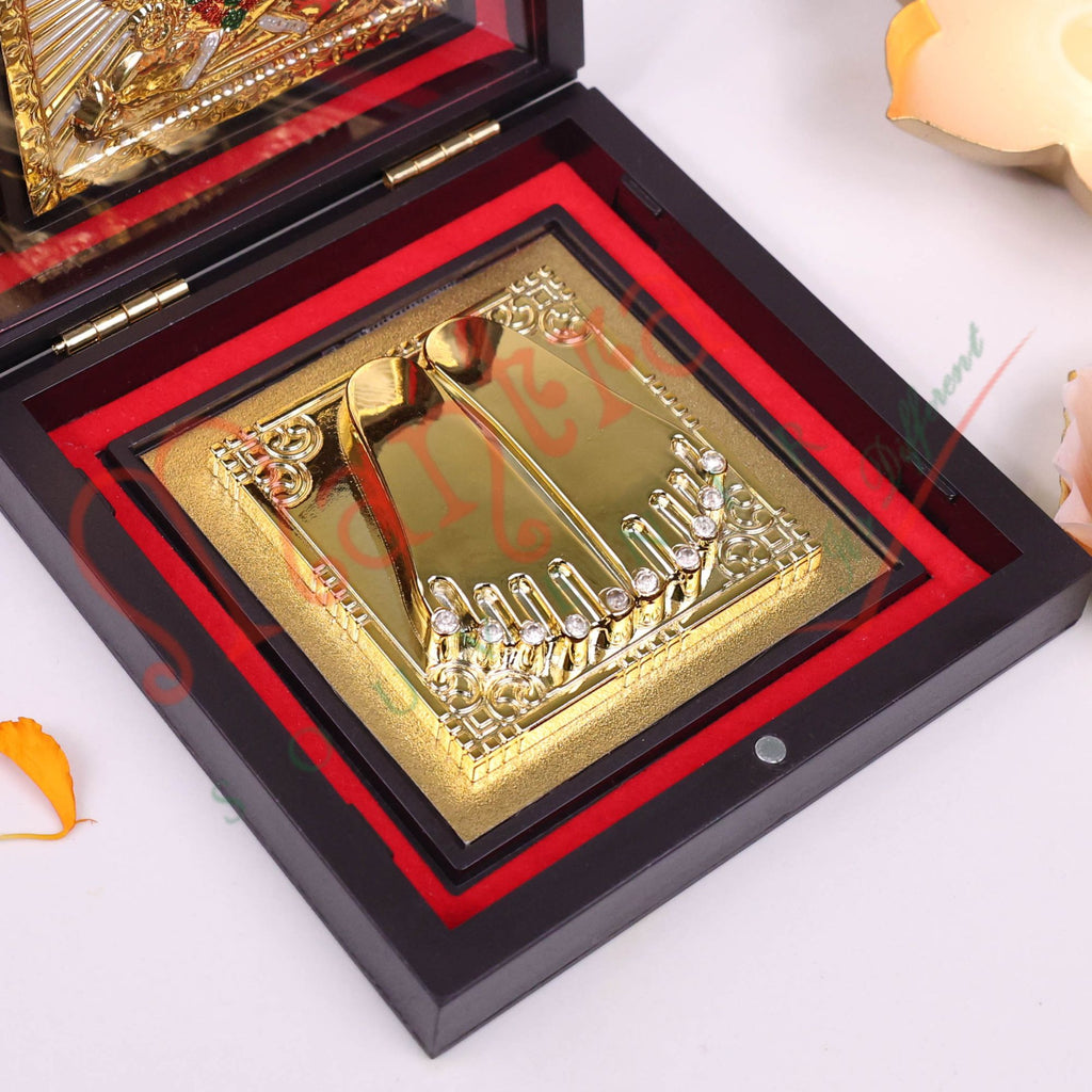 Gold Plated Lord Ganesha Charan Paduka in Premium Box – Divine Ganesh Footprints for Success, Home Mandir & Gifting