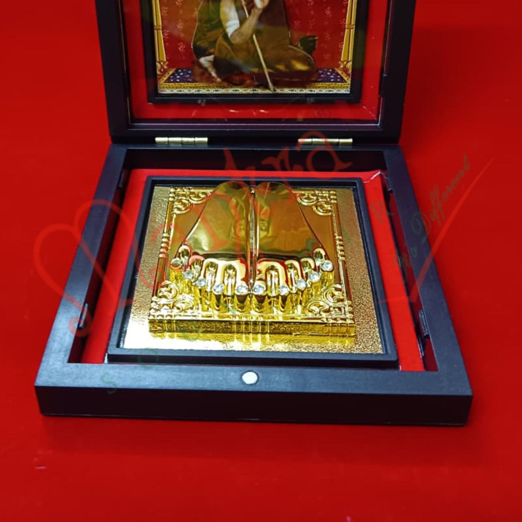 Yantram Premium 3D Adi Shankaracharya Frame with Gold Plated Charan Paduka in ABS Polymer Box | Spiritual Yantram Gift & Puja Decor