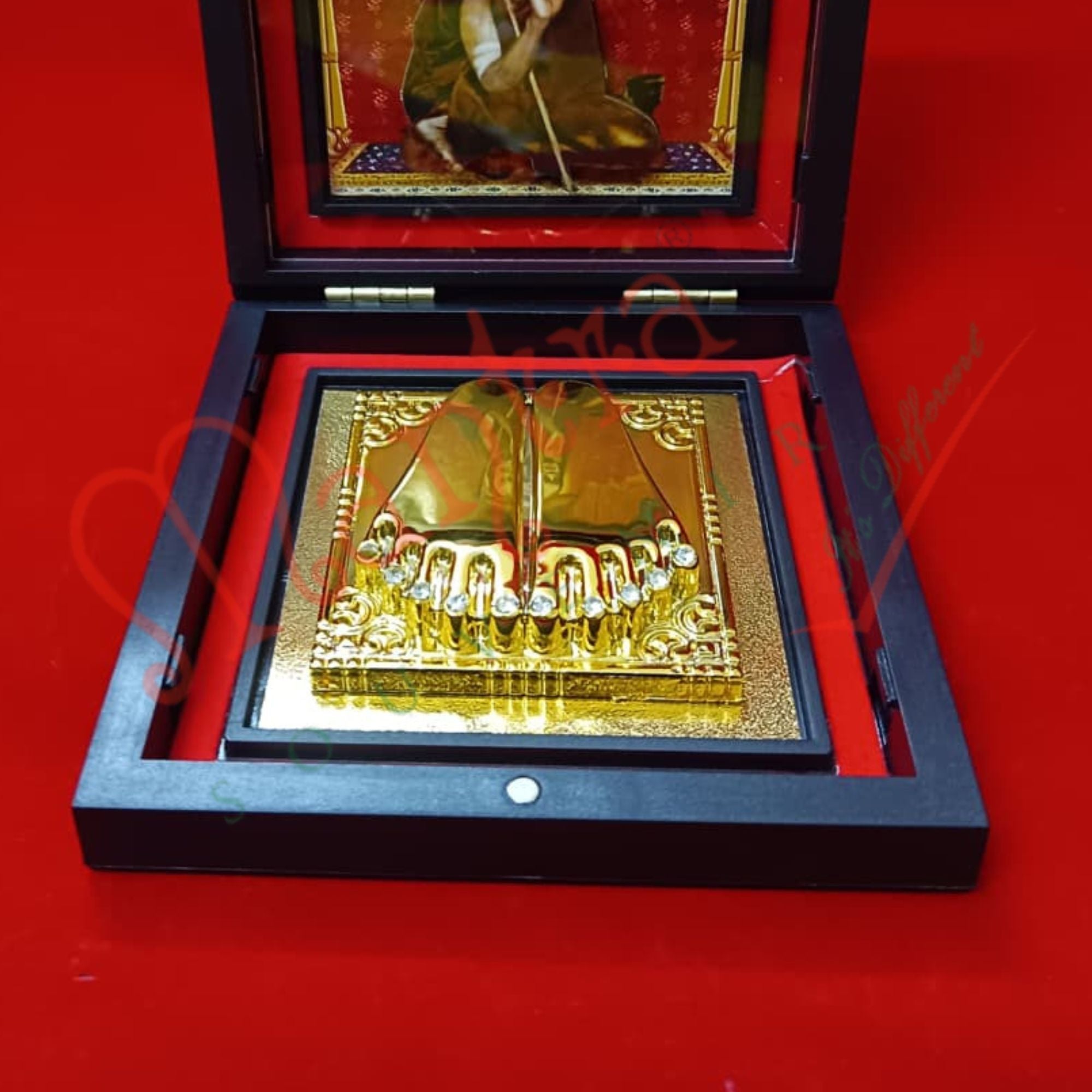Yantram Premium 3D Adi Shankaracharya Frame with Gold Plated Charan Paduka in ABS Polymer Box | Spiritual Yantram Gift & Puja Decor