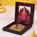 Lord Ganesha Charan Paduka with Box | Gold Finish Divine Footprints | Ganpati Pooja Mandir Decor | Spiritual Religious Gift