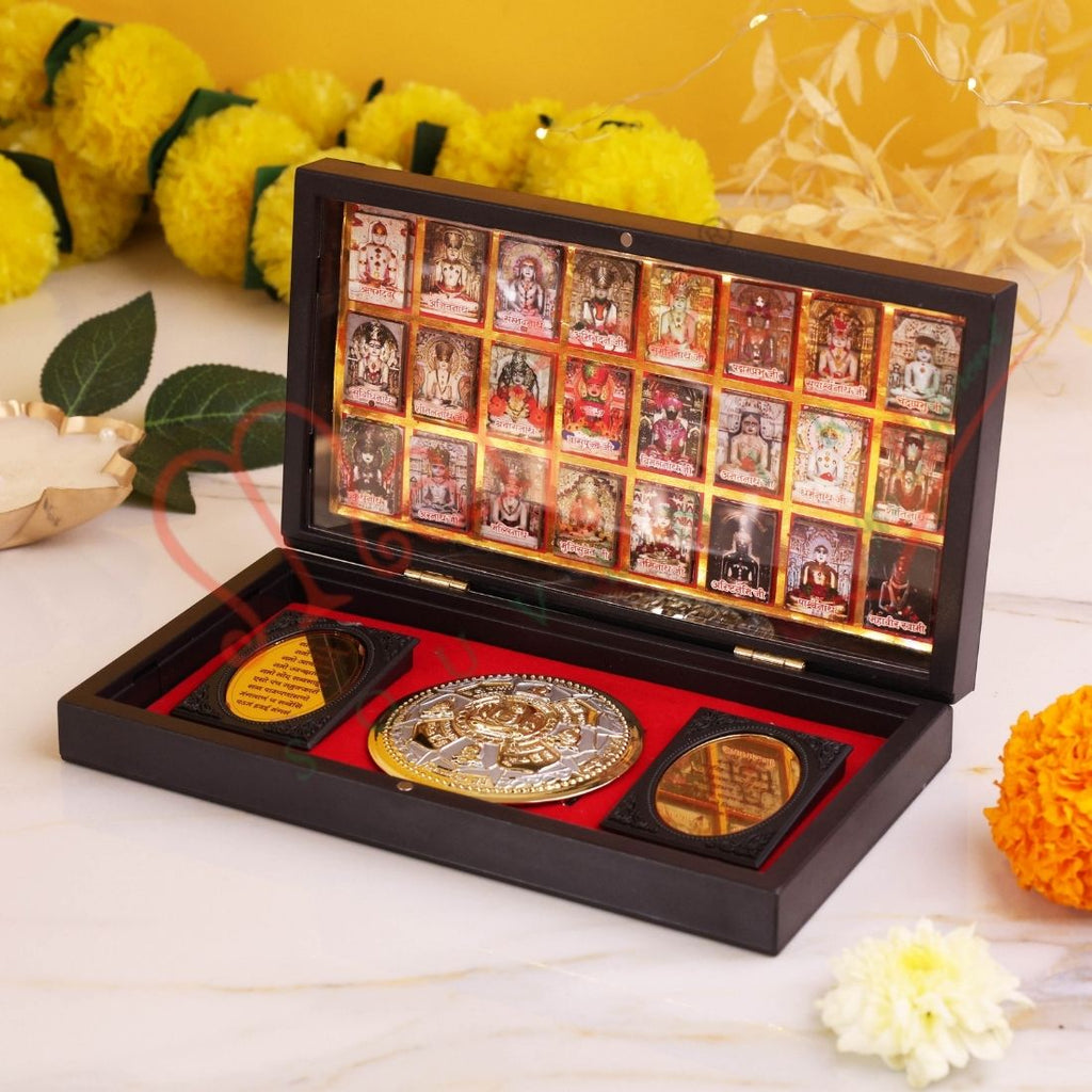 3D Deluxe 24 Tirthankar Bhagwan Gold Plated Frame Box – Premium ABS Polymer Jain Spiritual Gift for Home Mandir & Office Decor