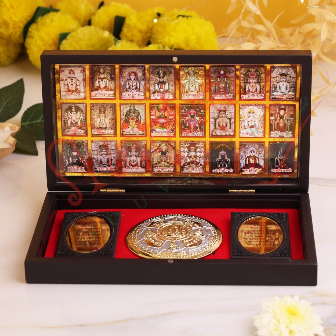 3D Deluxe 24 Tirthankar Bhagwan Gold Plated Frame Box – Premium ABS Polymer Jain Spiritual Gift for Home Mandir & Office Decor