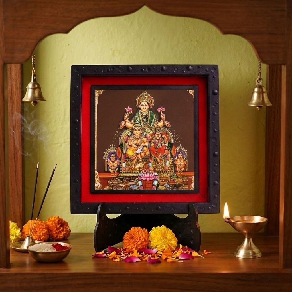 Classic 3D Kuber Lakshmi Deity Photo Frame for Home Decor | Lord Kuber Maa Lakshmi Religious Photo Frame | ABS Polymer Spiritual Wealth & Prosperity Frame for Pooja Room Temple Decoration Gift