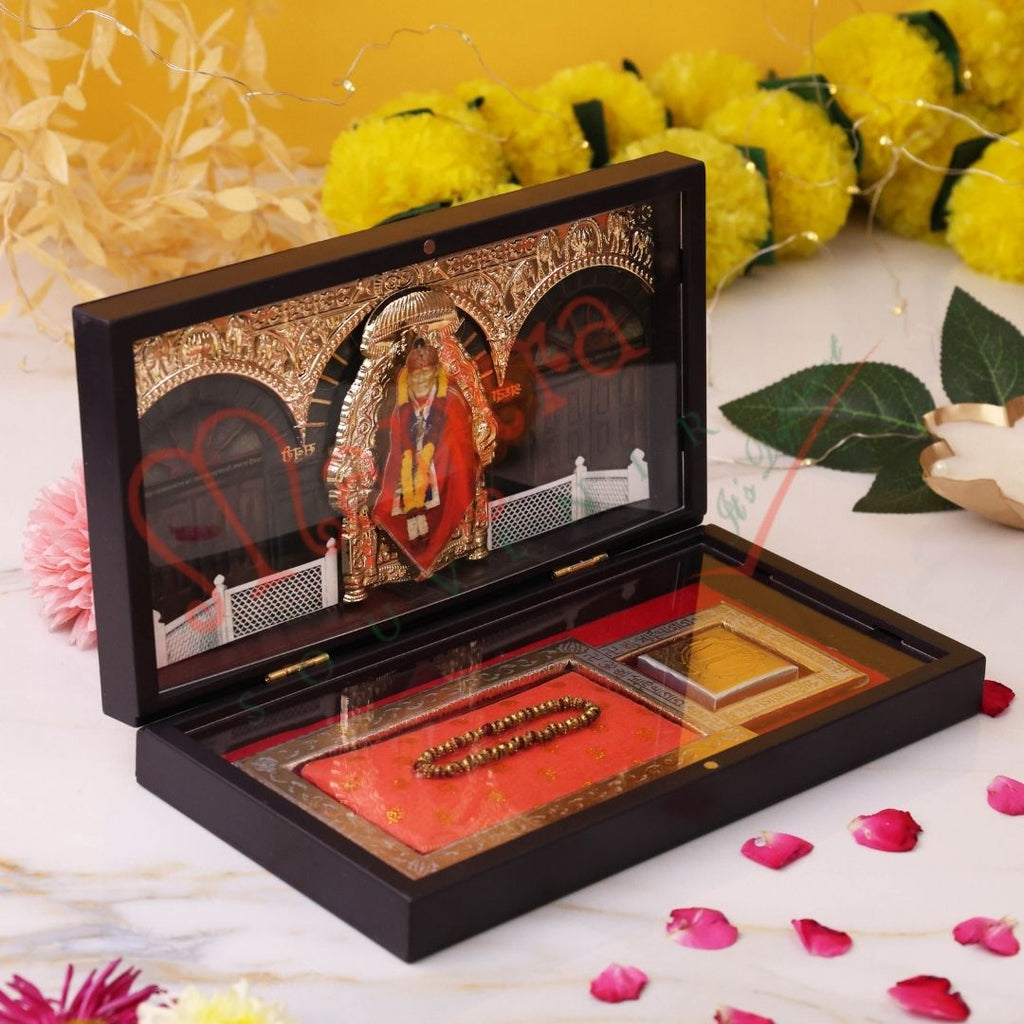 Deluxe 3D Sai Baba Samadhi Mandir Frame Box – Durable ABS Polymer Spiritual Decor for Home, Office & Car Dashboard – Shirdi Sai Baba Devotional Gift