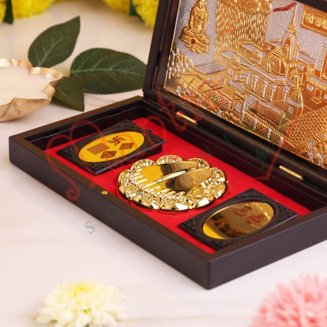 Deluxe Gold Plated Sammet Shikharji 3D Frame Box – Premium ABS Polymer Jain Tirth Souvenir for Home Mandir & Office Decor