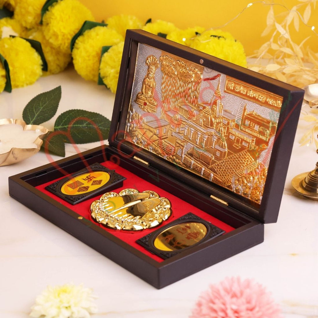 Deluxe Gold Plated Sammet Shikharji 3D Frame Box – Premium ABS Polymer Jain Tirth Souvenir for Home Mandir & Office Decor