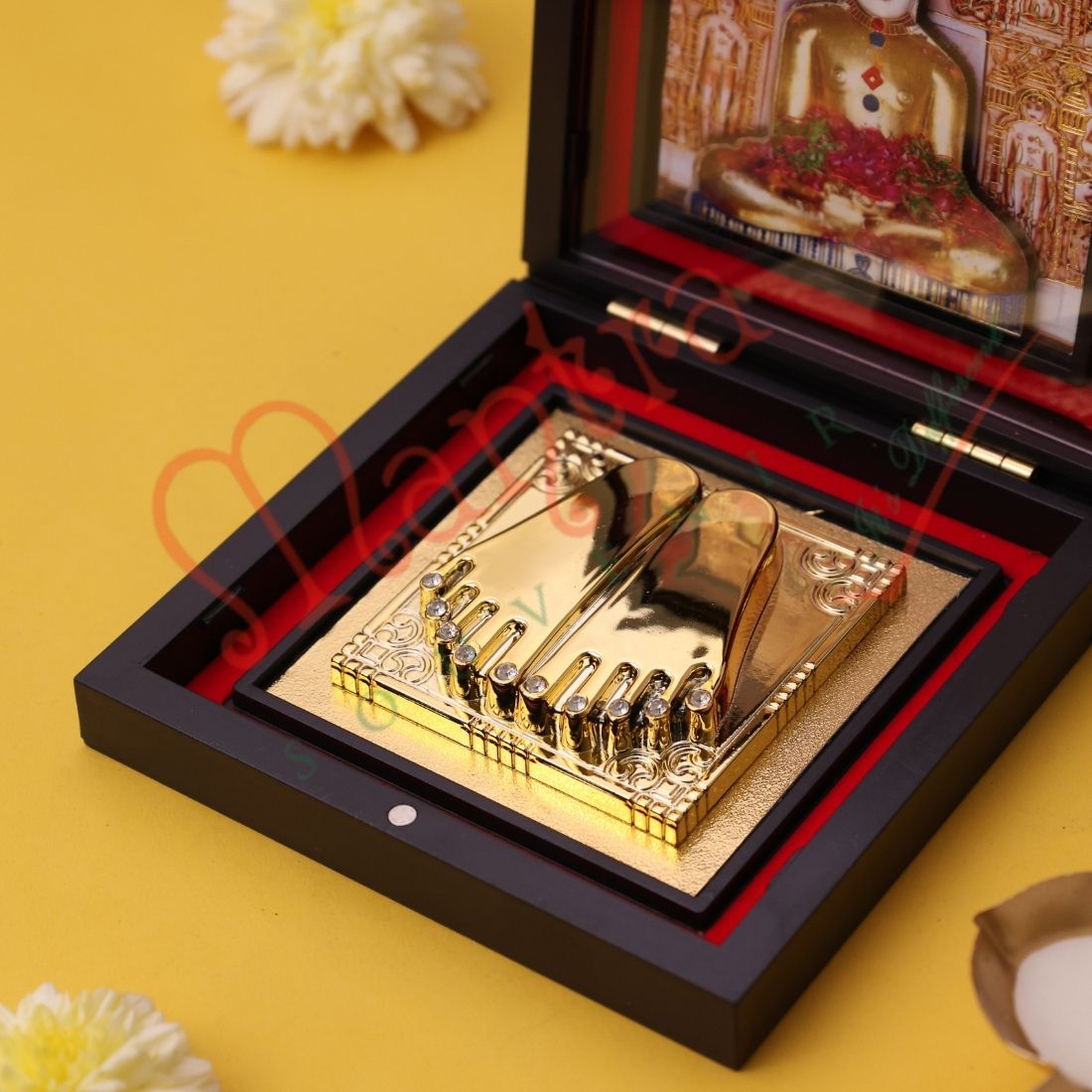 Yantram Divine 3D Rishabhdev Adinath Charan Paduka Box – Premium Jain Tirthankara Heritage Gift & Desk Frame