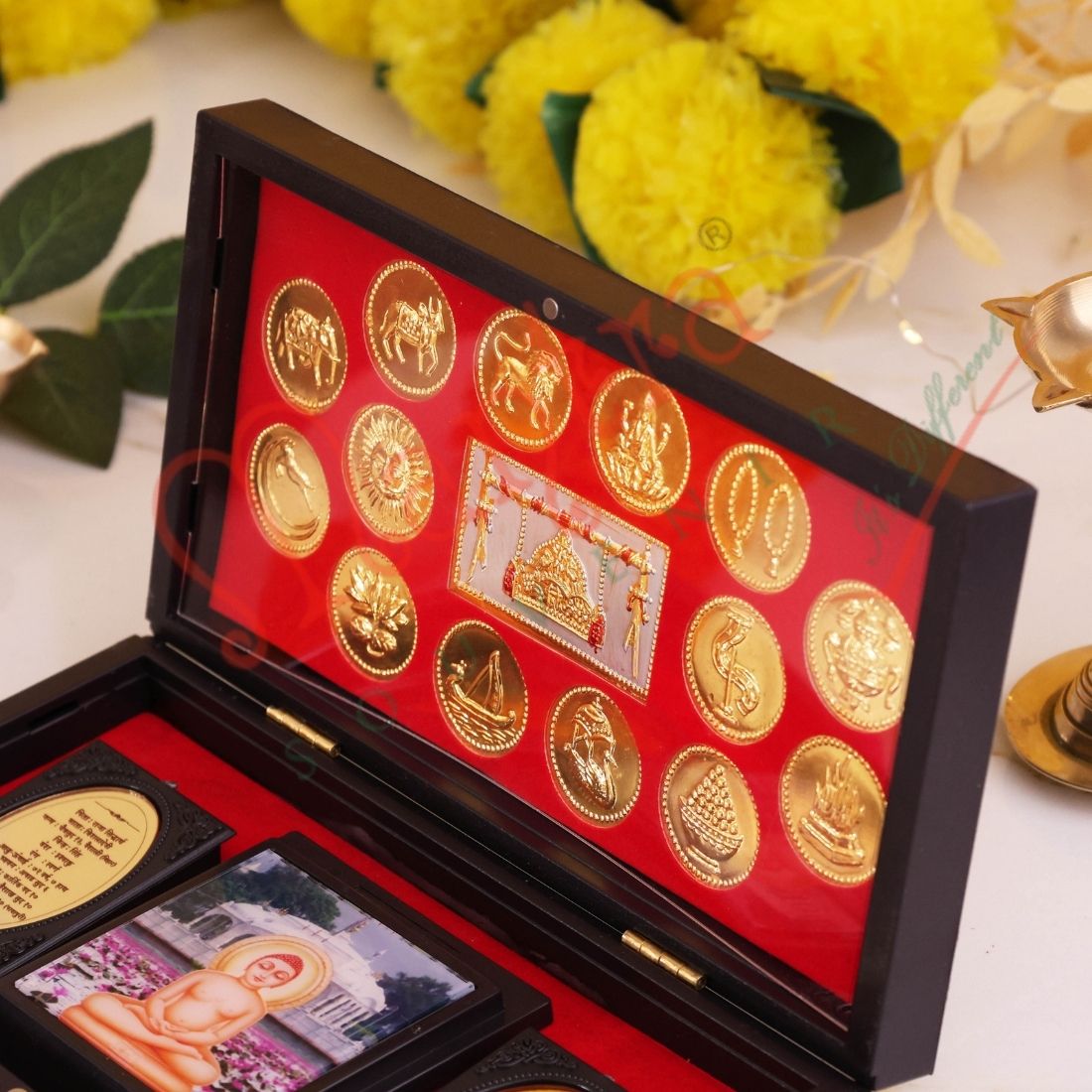 Deluxe Gold Plated 14 Swapna (Dreams) Frame Box – Premium ABS Polymer Jain Spiritual Gift for Home Mandir & Office Decor