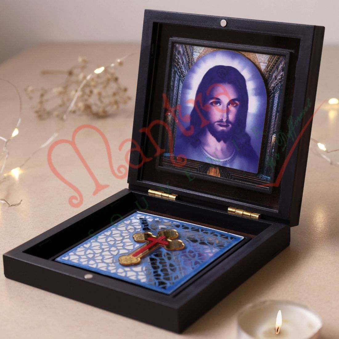 Yantram Divine 3D Jesus Christ Sacred Heart Frame Box – Premium Gold-Accented Cross & Spiritual Keepsake for Home & Office