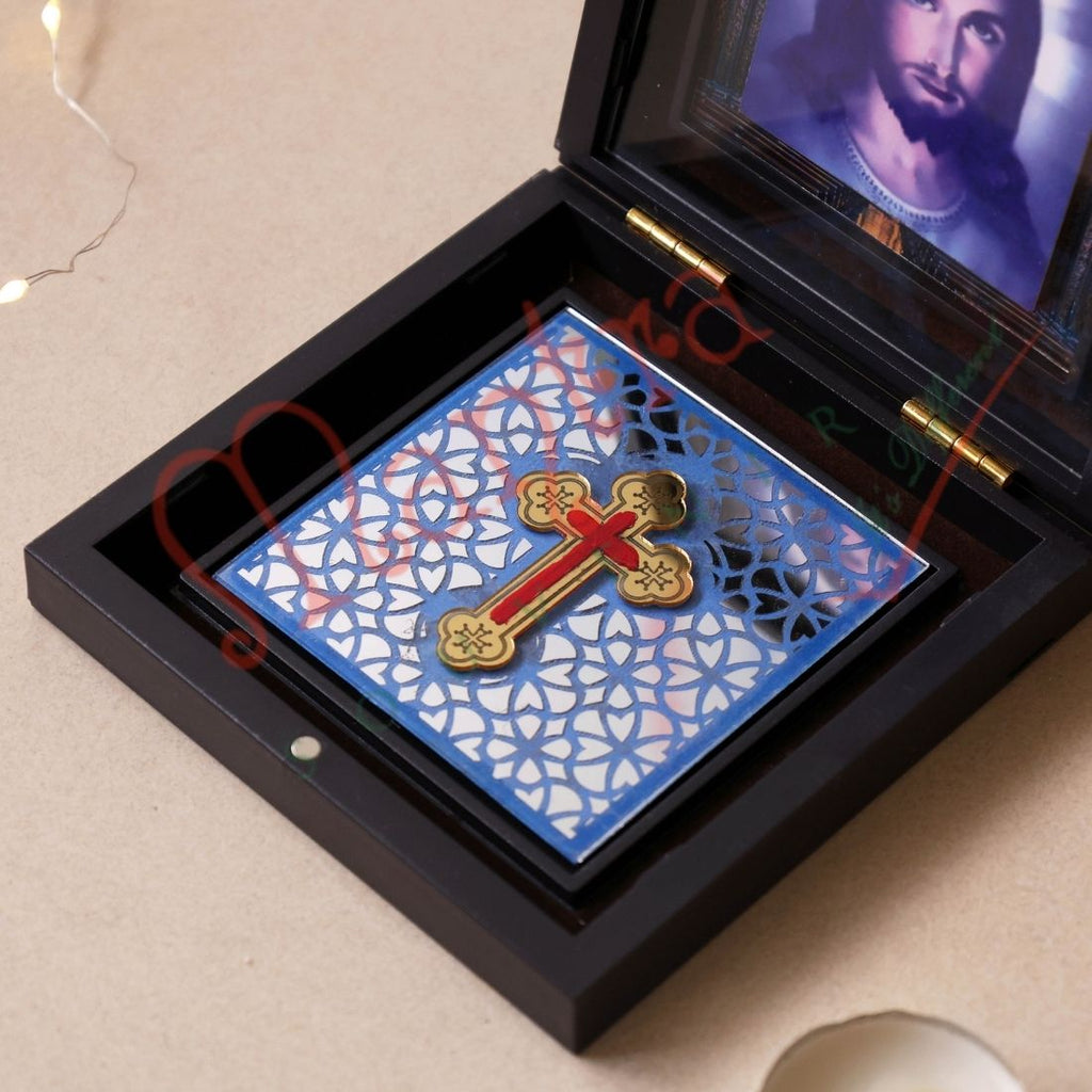 Yantram Divine 3D Jesus Christ Sacred Heart Frame Box – Premium Gold-Accented Cross & Spiritual Keepsake for Home & Office