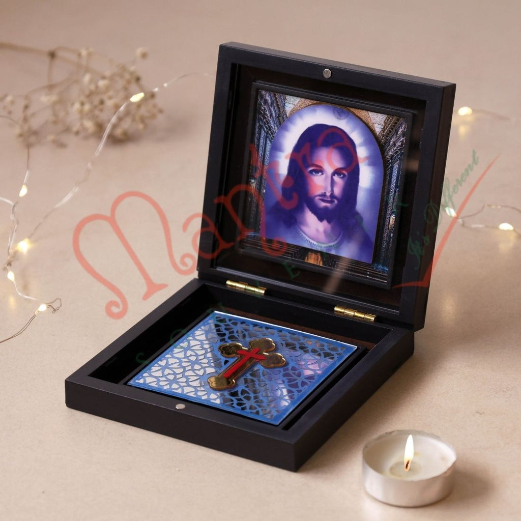 Yantram Divine 3D Jesus Christ Sacred Heart Frame Box – Premium Gold-Accented Cross & Spiritual Keepsake for Home & Office