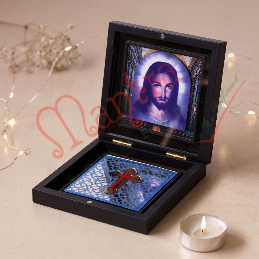 Yantram Divine 3D Jesus Christ Sacred Heart Frame Box – Premium Gold-Accented Cross & Spiritual Keepsake for Home & Office
