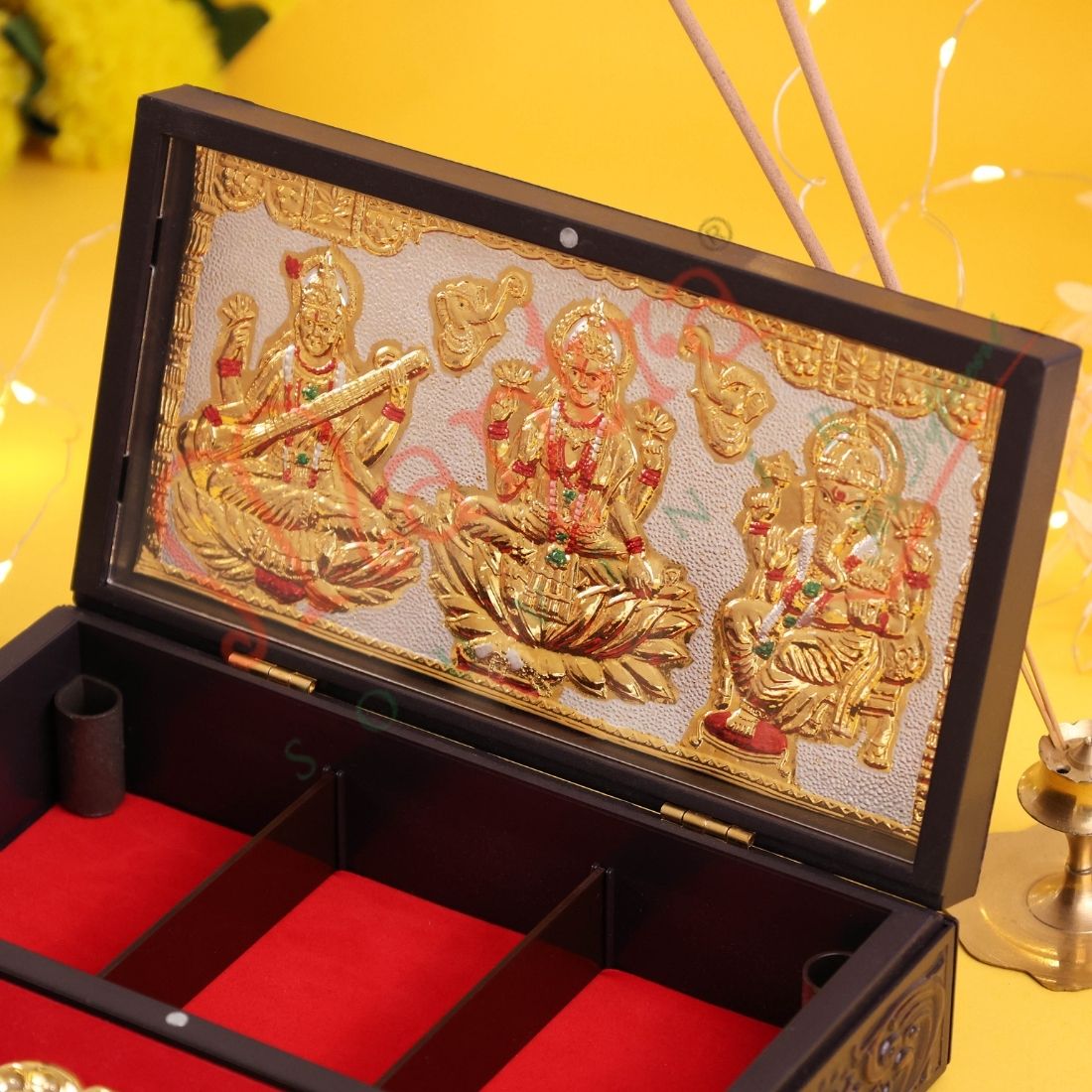 Divine Laxmi Ganesh Saraswati Gift Box – Premium Shubh Labh Charan Paduka & Corporate Keepsake