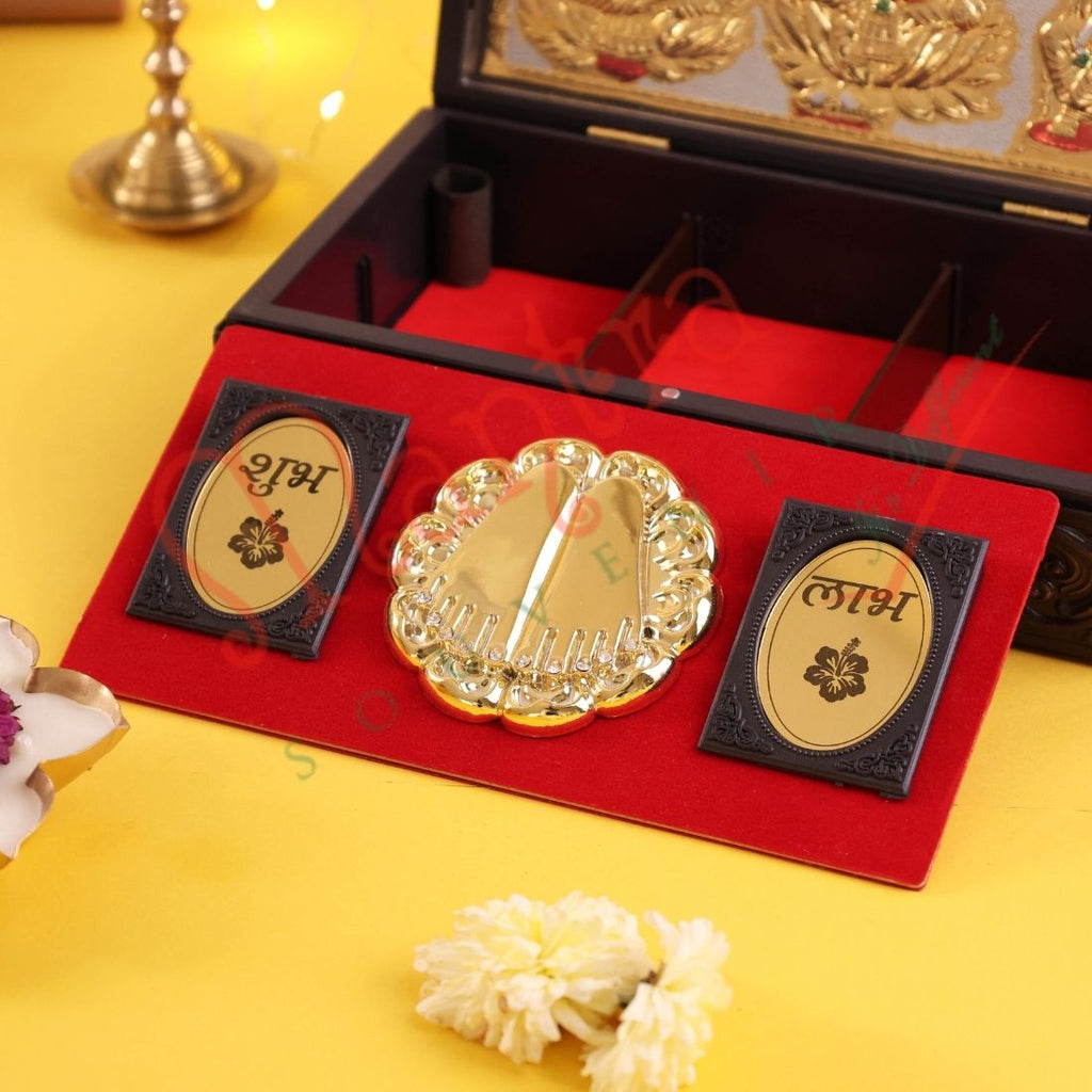 Divine Laxmi Ganesh Saraswati Gift Box – Premium Shubh Labh Charan Paduka & Corporate Keepsake