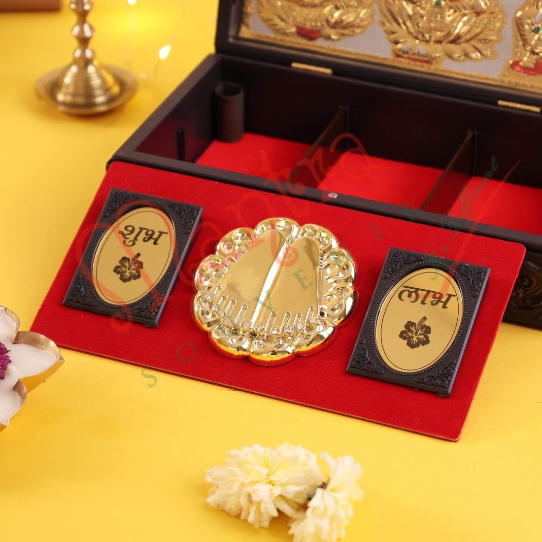 Divine Laxmi Ganesh Saraswati Gift Box – Premium Shubh Labh Charan Paduka & Corporate Keepsake