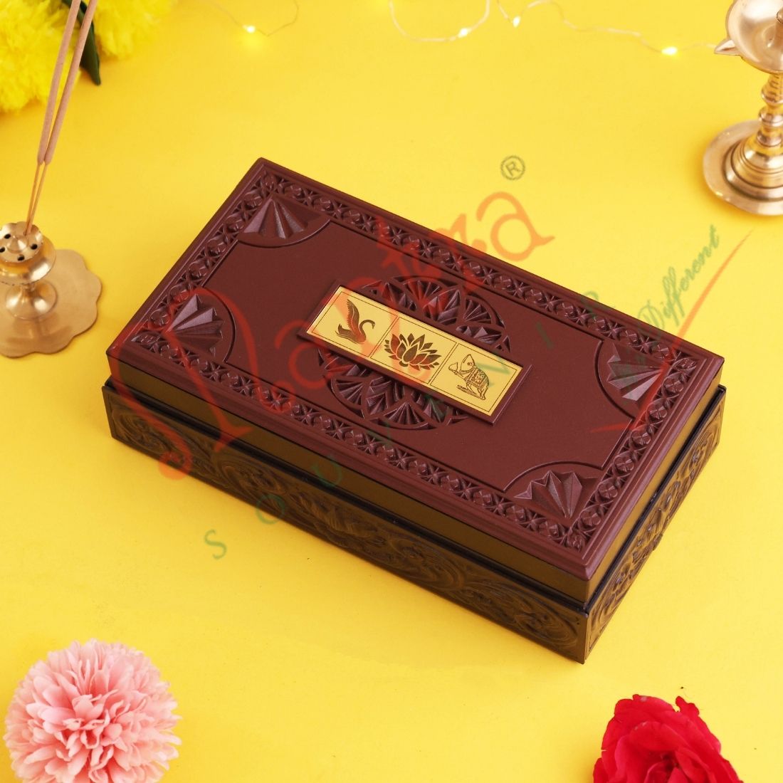 Sovereign 3D Laxmi Ganesh Sarswati Charan Paduka Corporate Gift Box –Gold-Plated & Shubh-Labh Spiritual Organizer