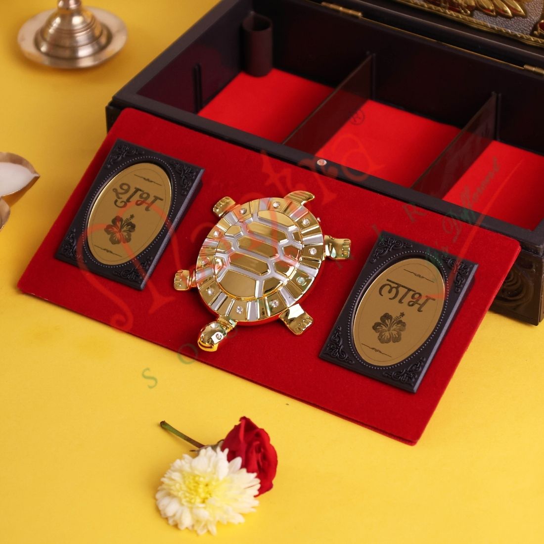Divine Vastu Tortoise Laxmi Ganesh Saraswati Premium Corporate Box – Gold-Plated Kurma Avatar with Shubh-Labh Blessings