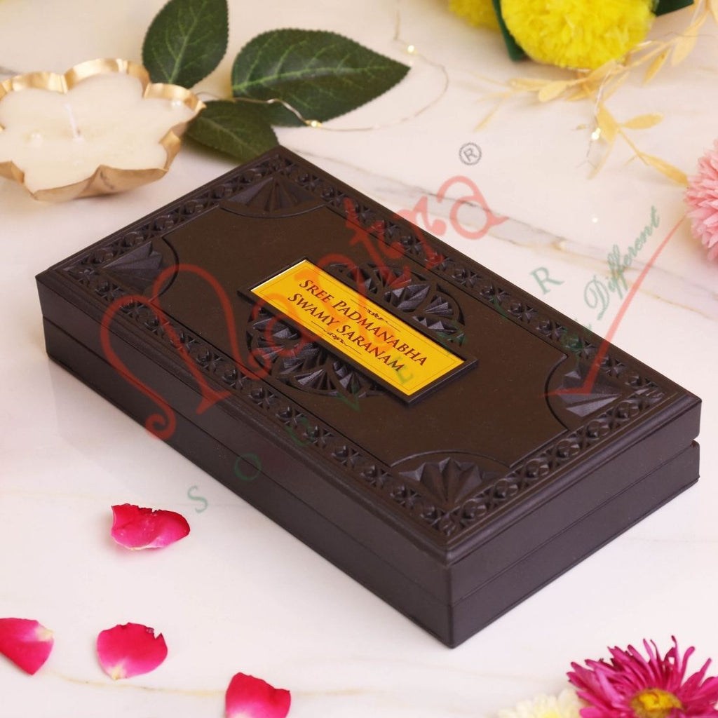 Deluxe 3D Sree Padmanabhaswamy Gold Plated Frame Box – Premium ABS Polymer Anantha Padmanabha Souvenir with Charan Paduka for Home Mandir & Office