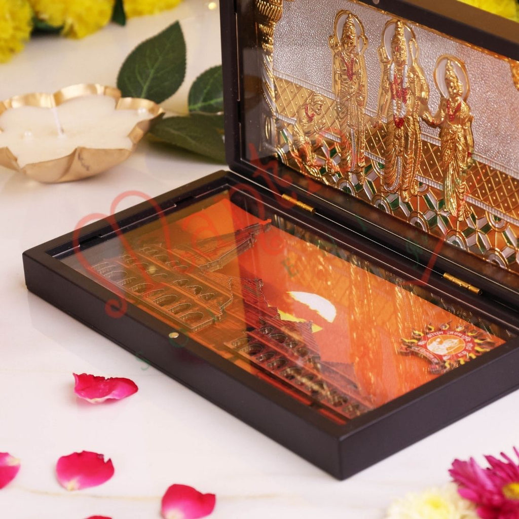 Deluxe 3D Ram Darbar & Ayodhya Ram Mandir Yantra Box – Spiritual Decor – Premium ABS Polymer Gift Box for Pooja Room, Home & Office