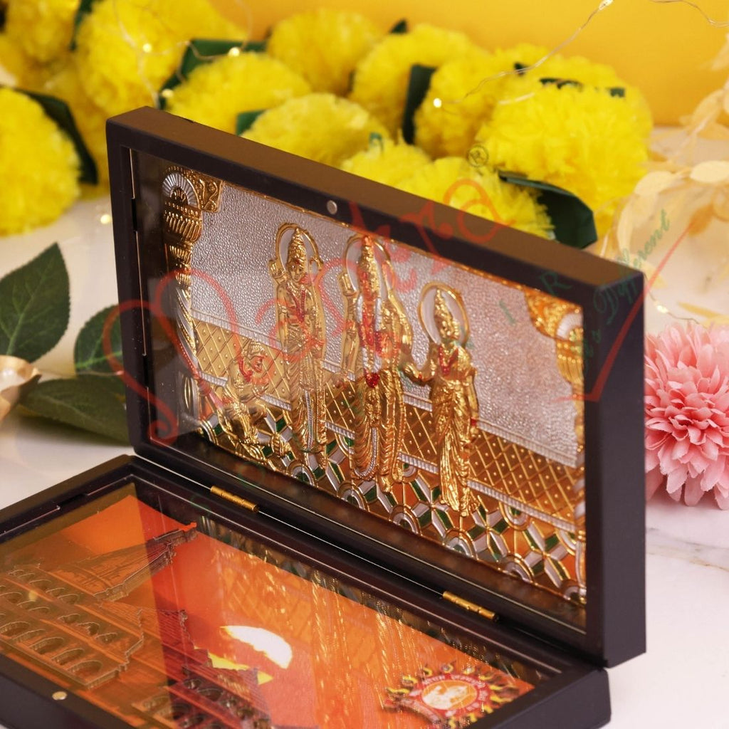 Deluxe 3D Ram Darbar & Ayodhya Ram Mandir Yantra Box – Spiritual Decor – Premium ABS Polymer Gift Box for Pooja Room, Home & Office