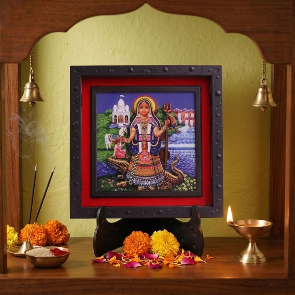Classic 3D Ashapura Maa Deity Photo Frame with Stand for Home Temple | Ashapura Mata Religious Photo Frame for Pooja Room & Office Desk | Spiritual Home Decor | Devotional Gift Item & Sacred Souvenir