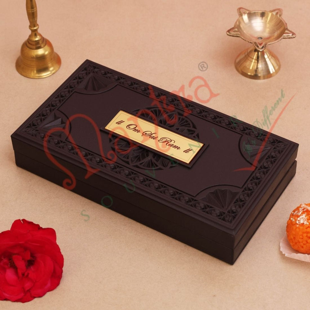 Deluxe 3D Shirdi Sai Baba Gold Plated Frame Box – Premium ABS Polymer Spiritual Souvenir with Charan Paduka for Home Mandir & Office