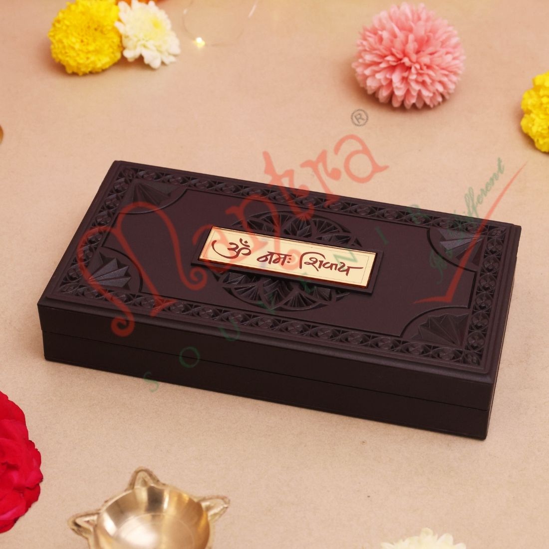 Deluxe Gold Plated Somnath Jyotirlinga 3D Frame Box – Premium ABS Polymer Mahadev Shivling Souvenir with Charan Paduka for Home Mandir & Office Decor