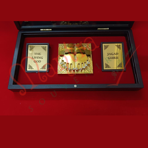 3D Adi Shankaracharya & Kanchi Mahaperiyava Golden Charan Paduka Box for Puja, Home Decor & Office Desk