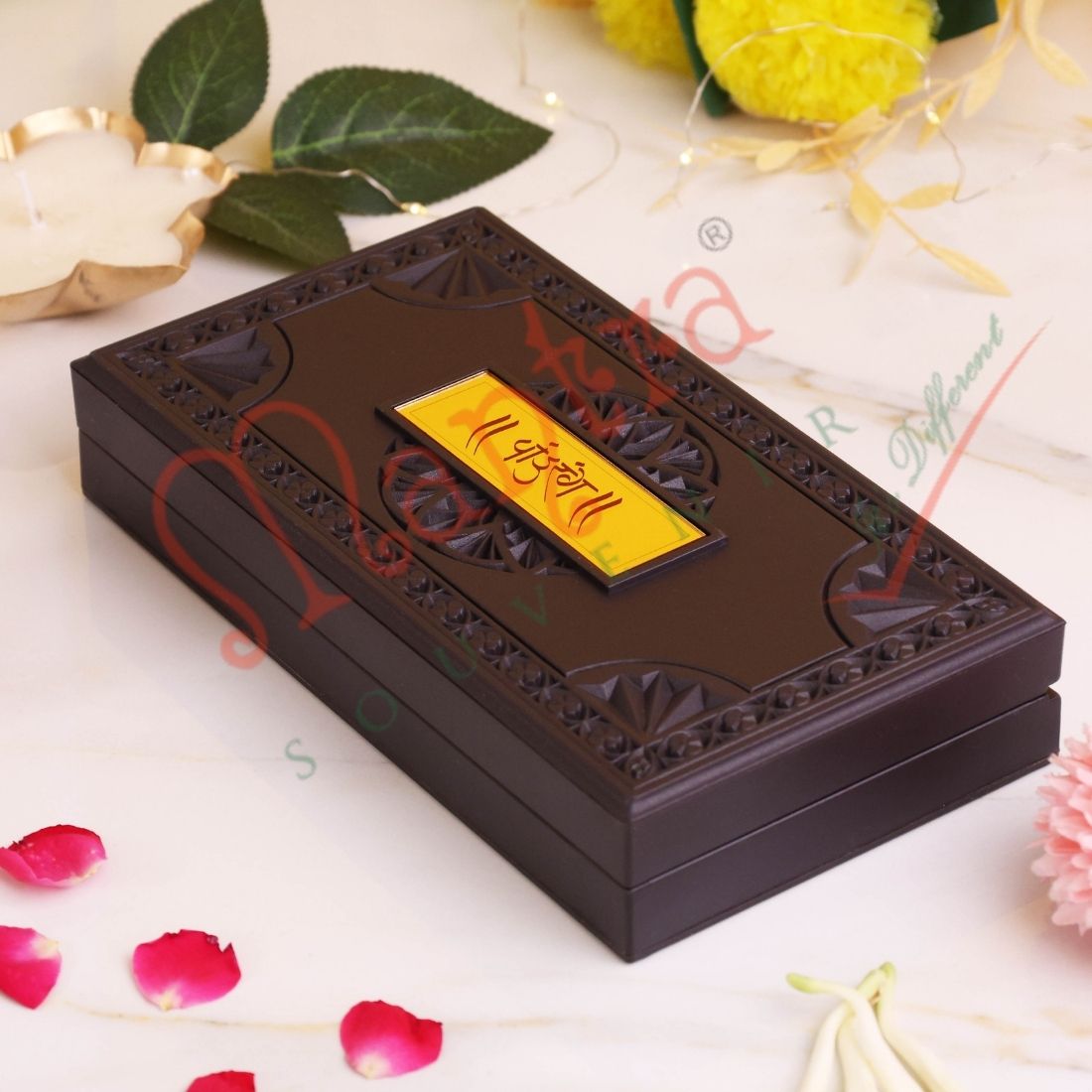 Deluxe Gold Plated Tilak Balaji 3D Frame Box – Premium ABS Polymer Tirupati Venkateswara Souvenir with Charan Paduka for Home Mandir & Office