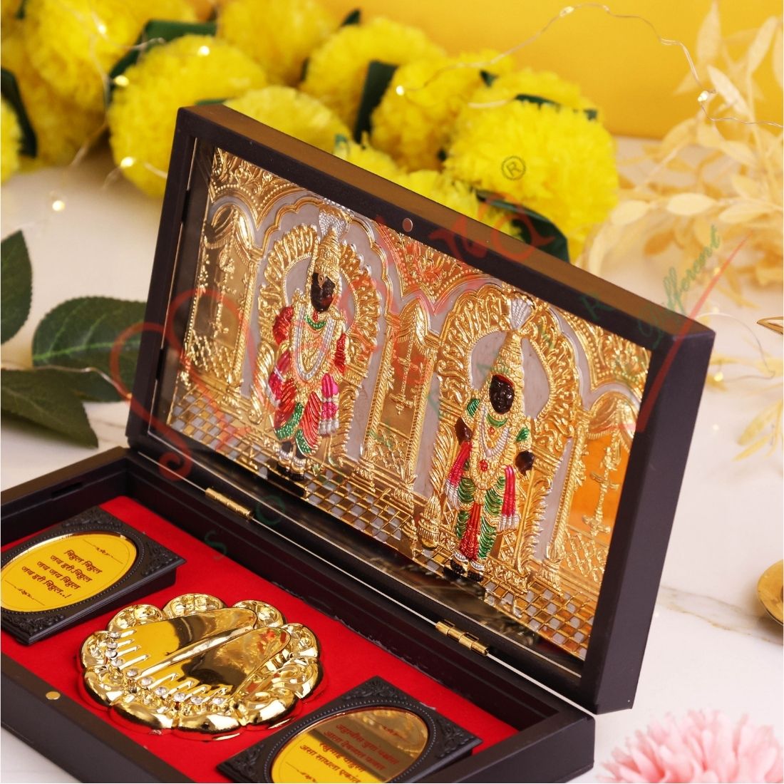Deluxe 3D Vitthal Rukmini Charan Paduka Box – Mantras – Premium ABS Polymer Spiritual Gift for Home Mandir, Office & Car