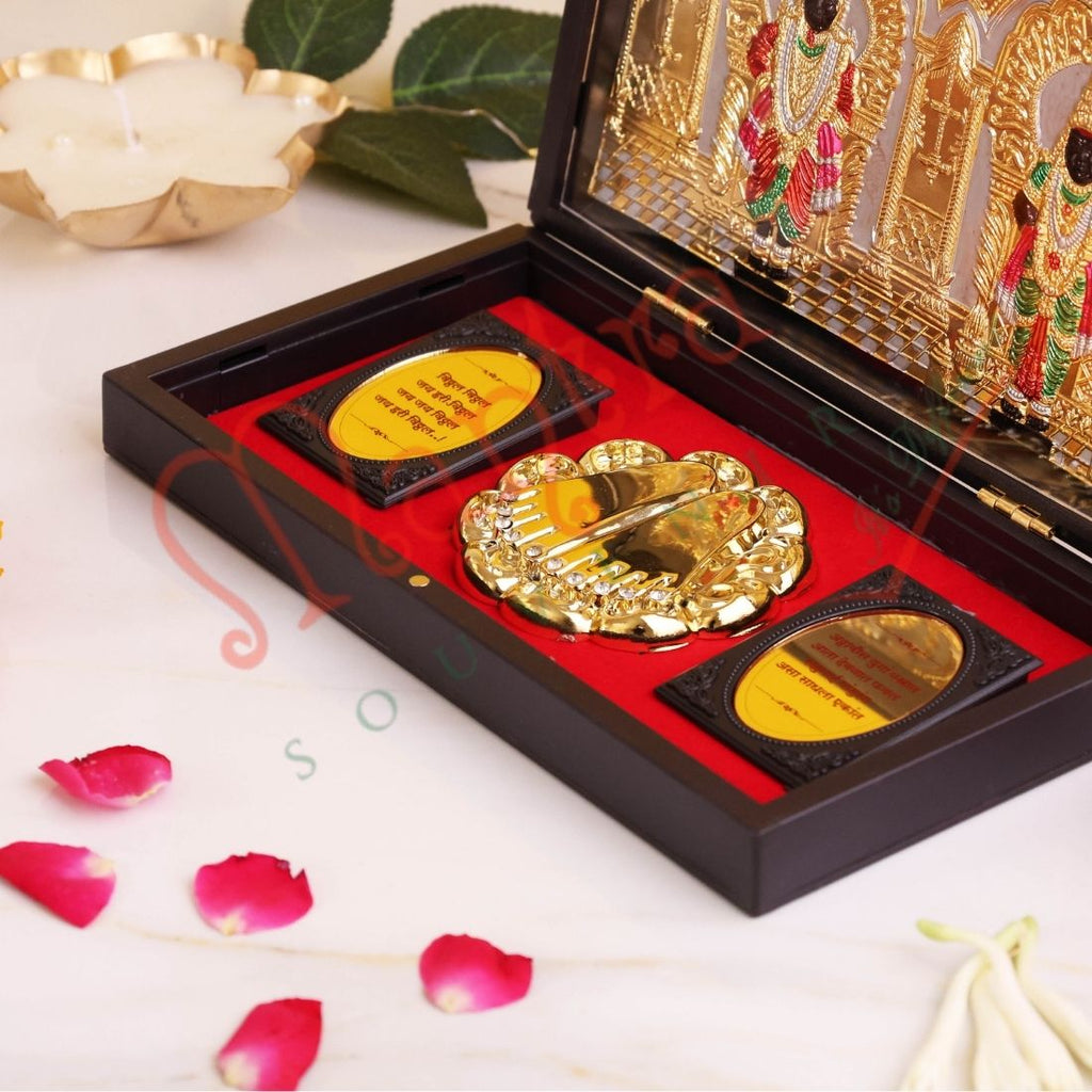Deluxe 3D Vitthal Rukmini Charan Paduka Box – Mantras – Premium ABS Polymer Spiritual Gift for Home Mandir, Office & Car
