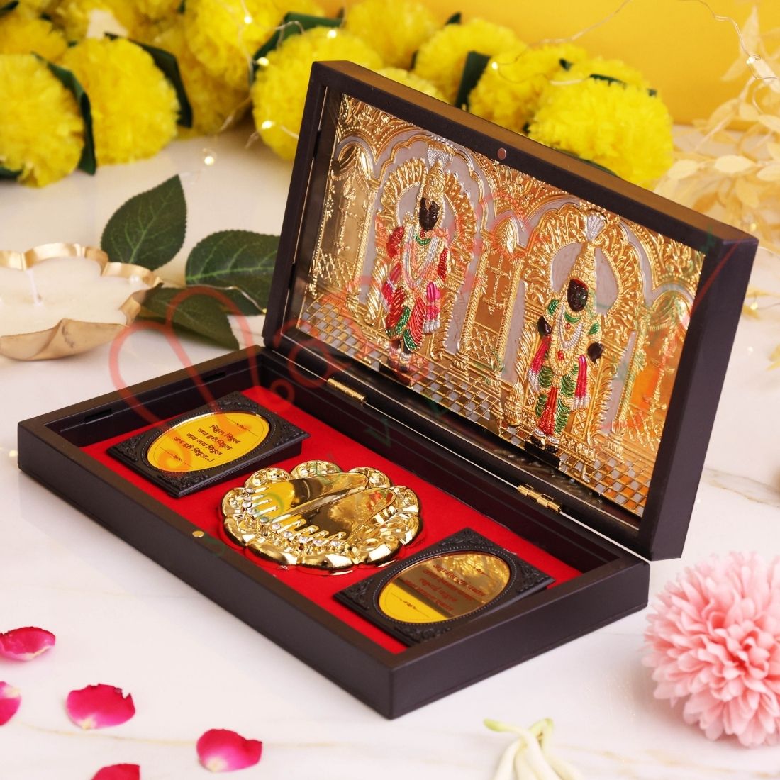 Deluxe 3D Vitthal Rukmini Charan Paduka Box – Mantras – Premium ABS Polymer Spiritual Gift for Home Mandir, Office & Car