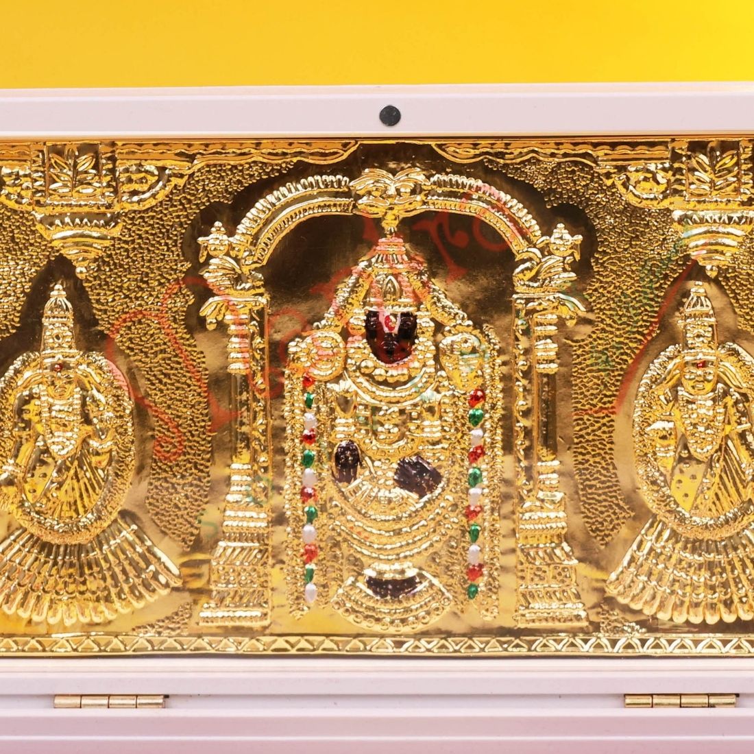 Marvel Gold Plated Tirupati Balaji Charan Paduka Box - Divine Lord Venkateswara Spiritual Gift Set for Prosperity