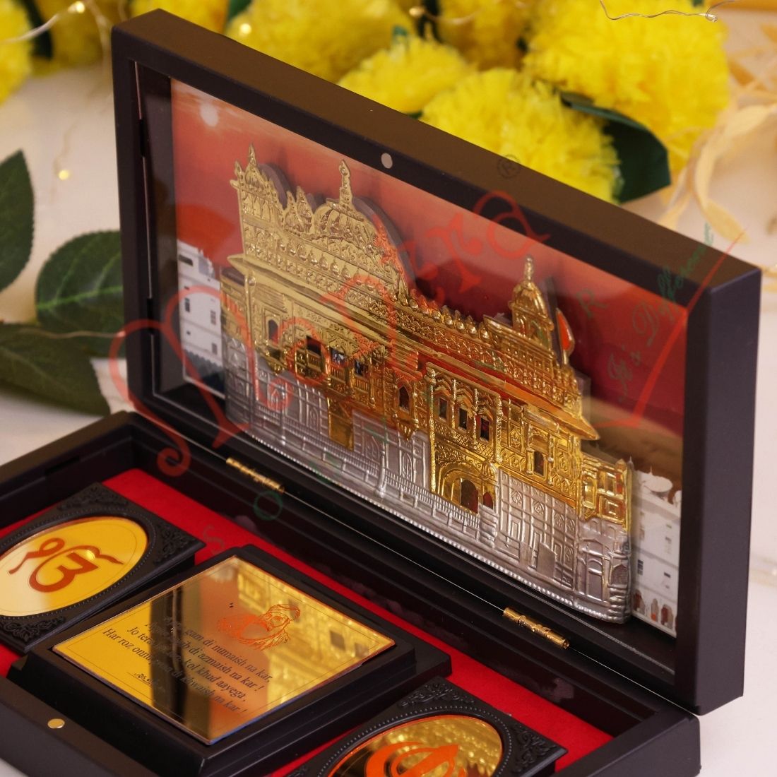 3D Gold Plated Golden Temple (Sri Harmandir Sahib) Frame Box – Premium ABS Polymer Sikh Spiritual Decor with Ek Onkar & Khanda – Divine Blessing Gift for Home & Office