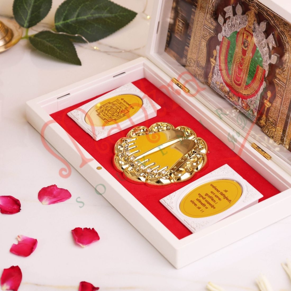 Marvel 3D Kolhapuri Mahalaxmi Ambabai Charan Paduka Spiritual Gift Box – Shree Yantra – Premium ABS Polymer Devotional Frame for Prosperity & Wealth