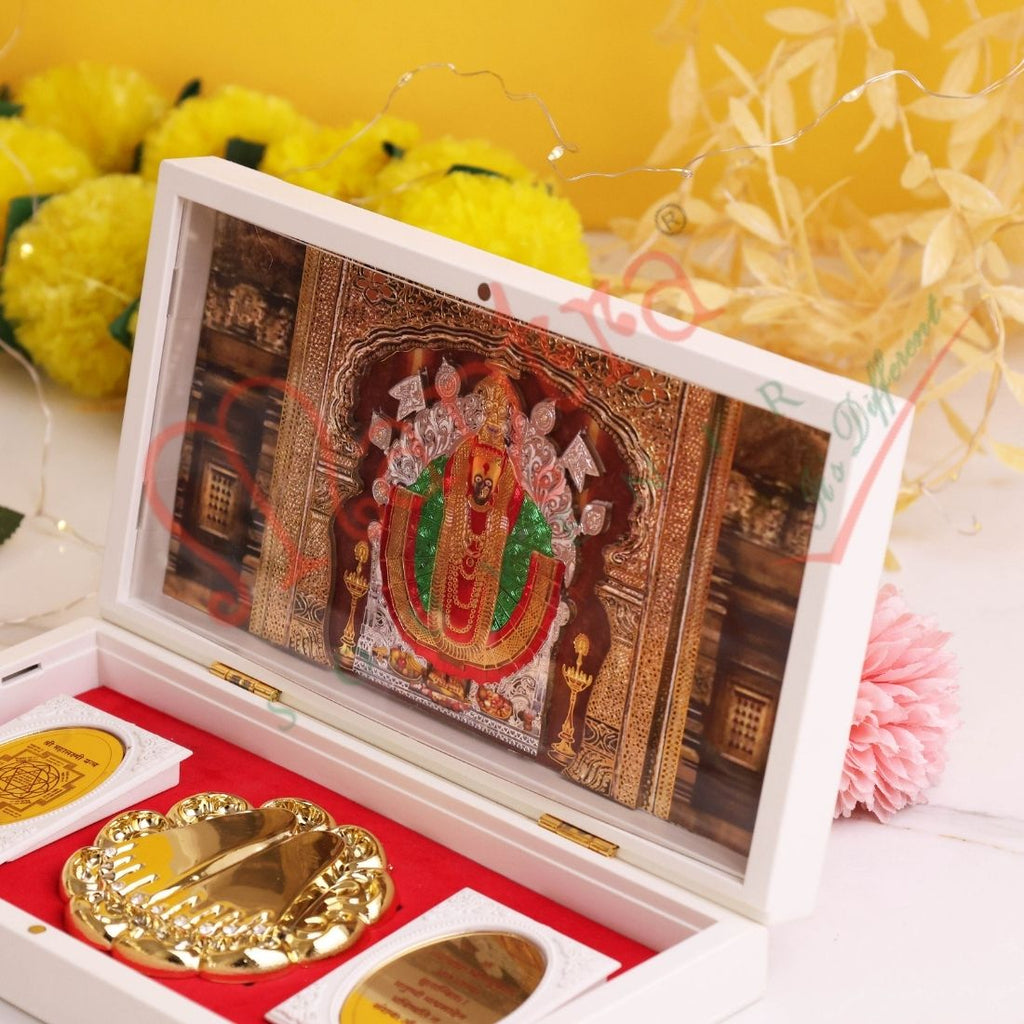 Marvel 3D Kolhapuri Mahalaxmi Ambabai Charan Paduka Spiritual Gift Box – Shree Yantra – Premium ABS Polymer Devotional Frame for Prosperity & Wealth