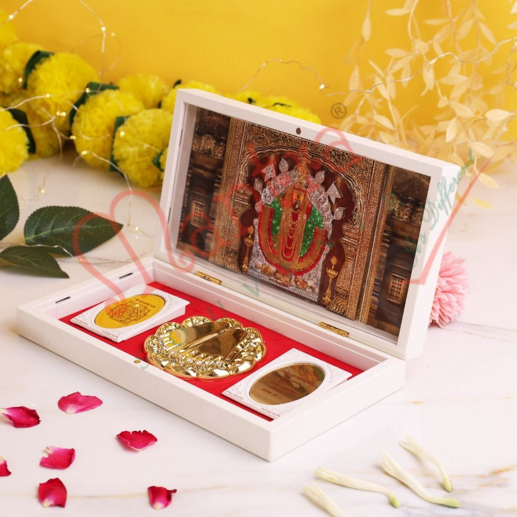 Marvel 3D Kolhapuri Mahalaxmi Ambabai Charan Paduka Spiritual Gift Box – Shree Yantra – Premium ABS Polymer Devotional Frame for Prosperity & Wealth