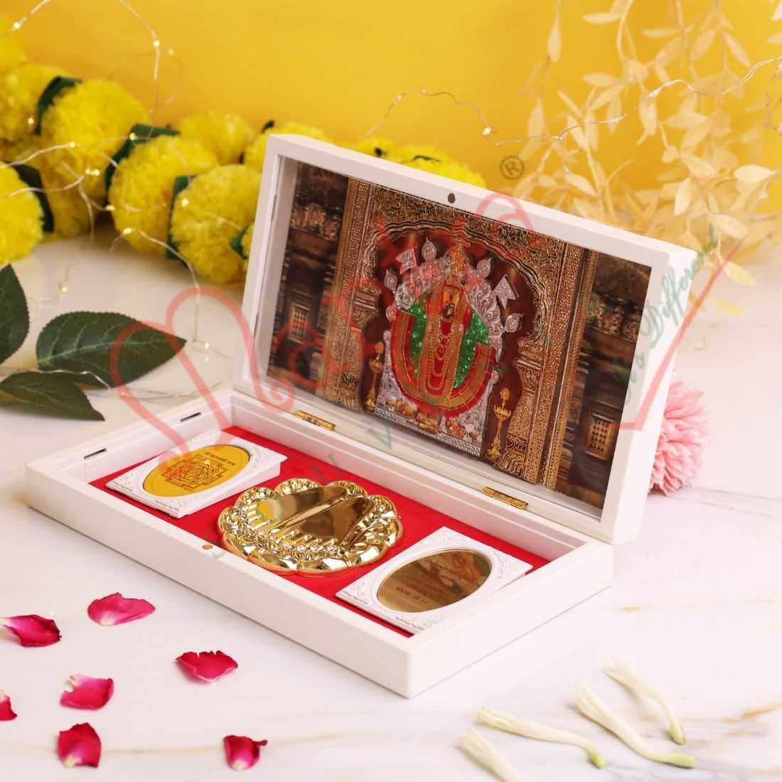 Marvel 3D Kolhapuri Mahalaxmi Ambabai Charan Paduka Spiritual Gift Box – Shree Yantra – Premium ABS Polymer Devotional Frame for Prosperity & Wealth