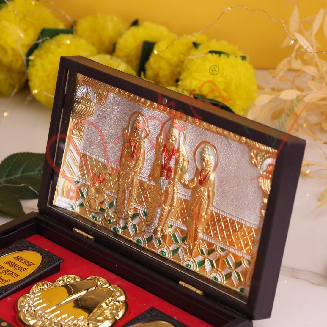 Deluxe Ram Darbar Charan Paduka Box – Gold Plated & Ram Raksha Stotra – Premium ABS Polymer Spiritual Gift for Home, Mandir & Office