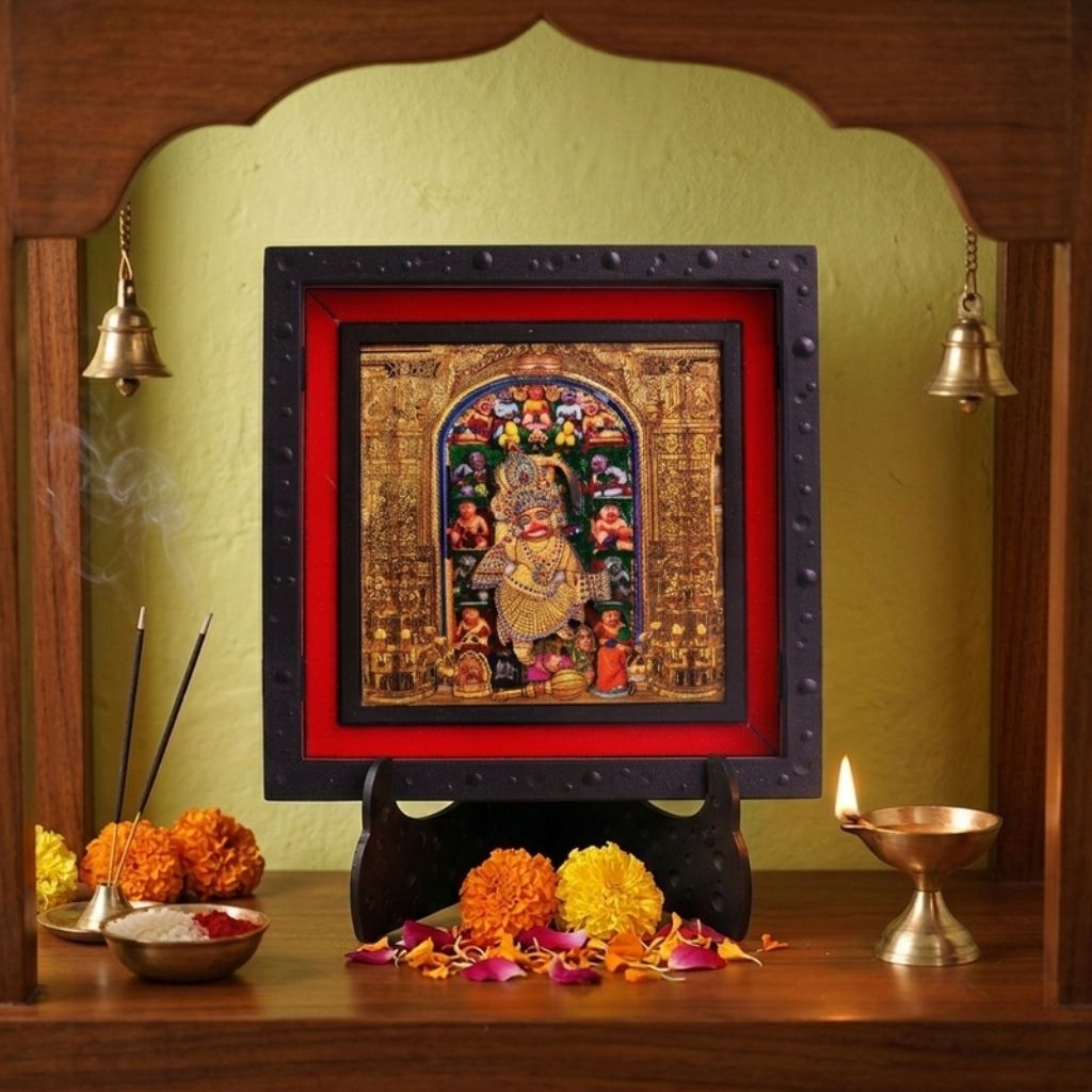 Classic 3D Sarangpur Hanuman Ji Deity Photo Frame with Stand for Home Temple | Kashtbhanjan Dev Hanuman Religious Photo Frame for Pooja Room & Office Desk | Spiritual Home Decor | Devotional Gift Item & Sacred Souvenir