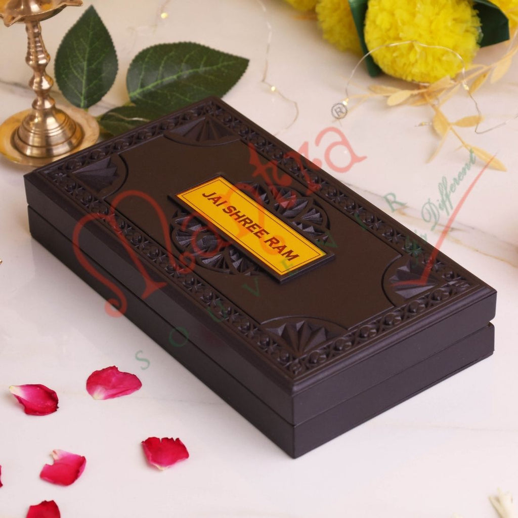 Deluxe 3D Ayodhya Ram Lalla & Ram Parivar Spiritual Gift Box – Gold Plated ABS Polymer Ram Mandir Frame with Ram Darbar Art for Home Mandir, Office & Gifting