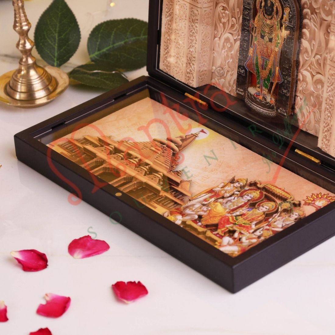 Deluxe 3D Ayodhya Ram Lalla & Ram Parivar Spiritual Gift Box – Gold Plated ABS Polymer Ram Mandir Frame with Ram Darbar Art for Home Mandir, Office & Gifting