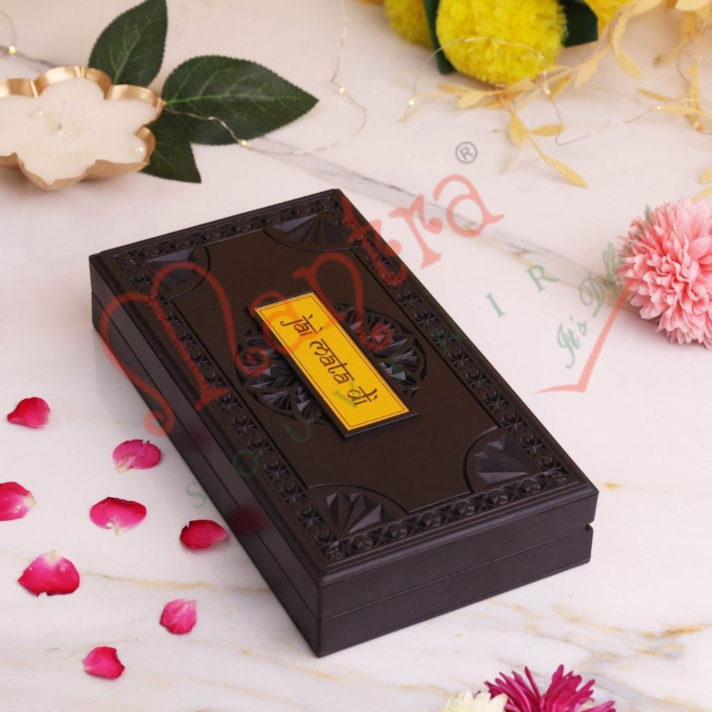 Mata Vaishno Devi 3D Darshan Charan Paduka Frame Box - Premium ABS Polymer Devotional Gift Set for Home Temple & Blessings