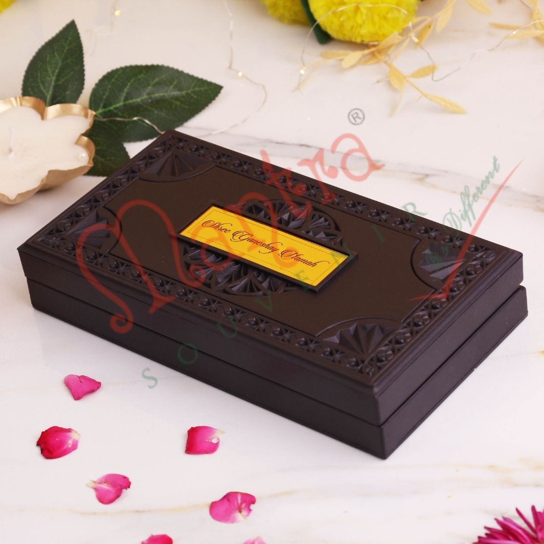 Gold Plated Lord Ganesha Charan Paduka Frame Box - Premium ABS Polymer Spiritual Gift Set for Success & Prosperity