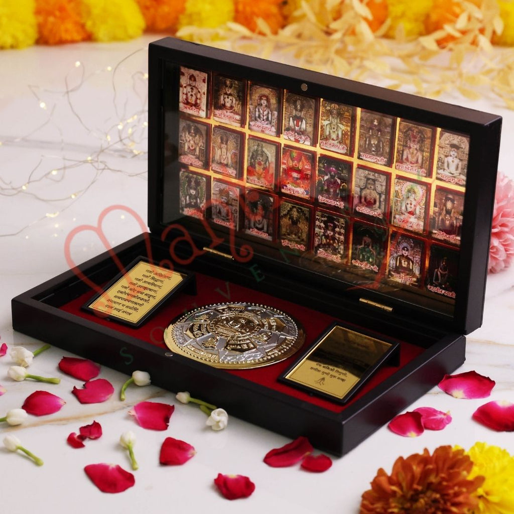 3D Gold Plated 24 Tirthankar Murti Frame Box – Premium ABS Polymer Jain Navkar Mantra Souvenir – Complete 24 Bhagwan Idol Blessing Gift for Home Mandir & Office