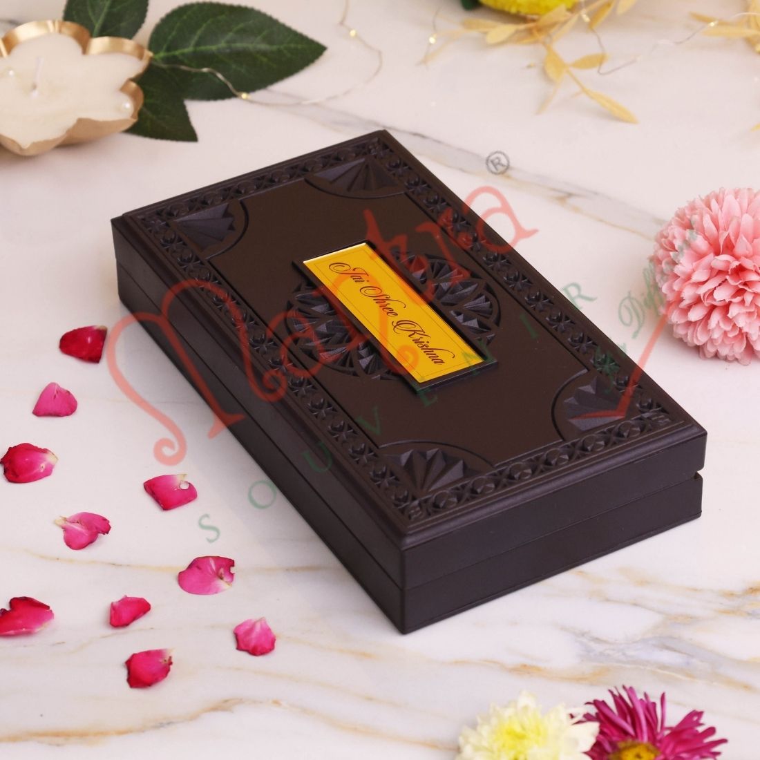 Gold Plated Shrinathji Divine Charan Paduka Frame Box - Premium ABS Polymer Spiritual Decor for Pushtimarg Blessings & Prosperity