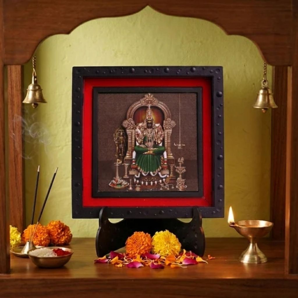 Classic 3D Kanchi Kamakshi Deity Photo Frame with Stand | Goddess Kamakshi Amman Religious Photo Frame for Home Temple Pooja Room Decor | Divine Hindu Goddess Devotional Frame for Office Desk Spiritual Gift