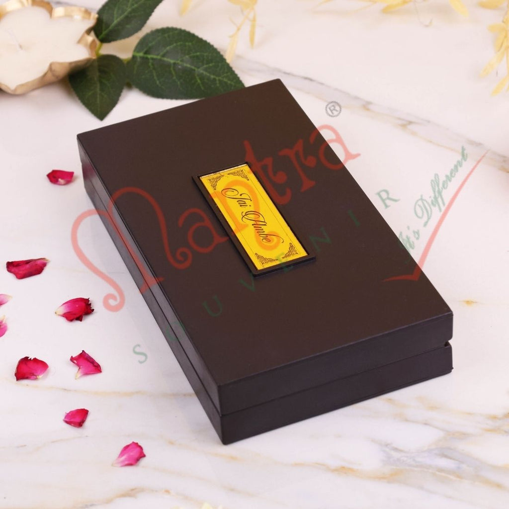 HUMSAFAR 3D Maa Durga Ambe Charan Paduka ABS Polymer Box - Navdurga Gold Plated Idol with Sarva Mangala Mantra - Spiritual Gift & Pooja Decor
